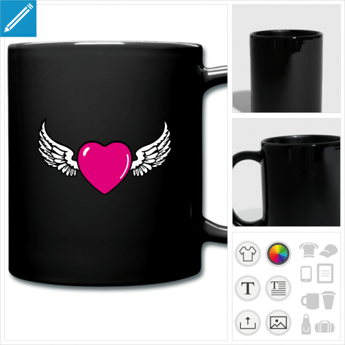 mug color coeur ailes  imprimer en ligne