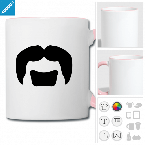 mug bicolore moustachu à personnaliser, impression unique