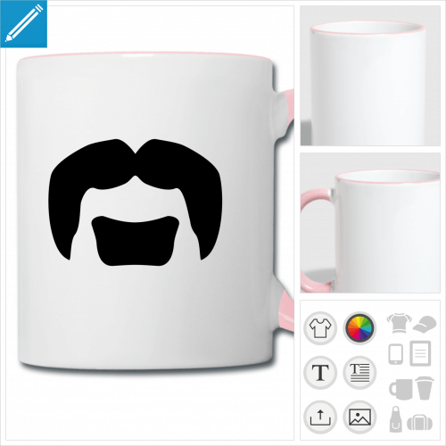 mug bicolore moustachu  personnaliser, impression unique