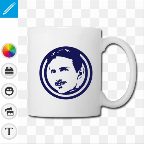 Tasse simple  anse fine une couleur, avec portrait bleu marine de Nikola Tesla