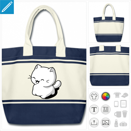 sac chaton kawaii à personnaliser, impression unique