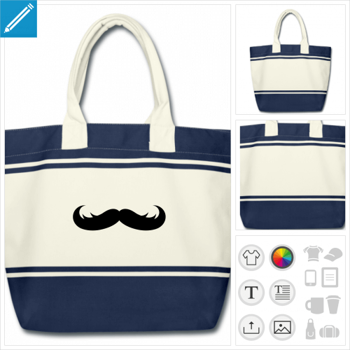 sac de courses moustache bouriffe  personnaliser, impression unique