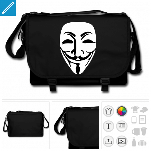 sac noir masque anonymous personnalisable, impression  l'unit