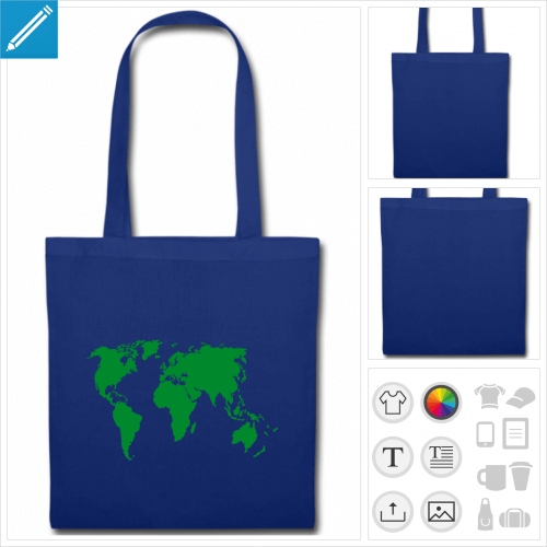 tote bag bleu terre personnalisable, impression  l'unit