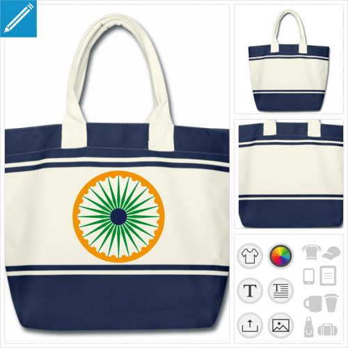 sac de courses drapeau indien personnalisable, impression  l'unit