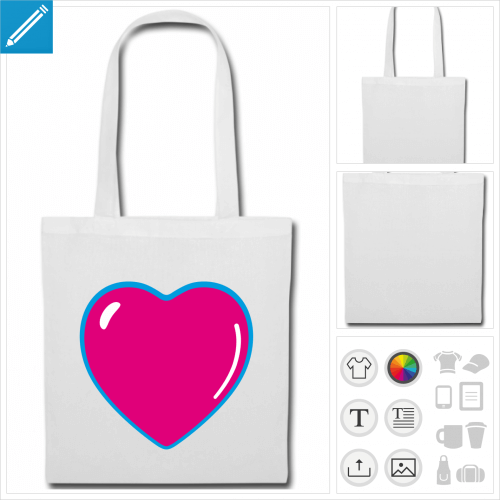 sac de courses coeur personnalisable