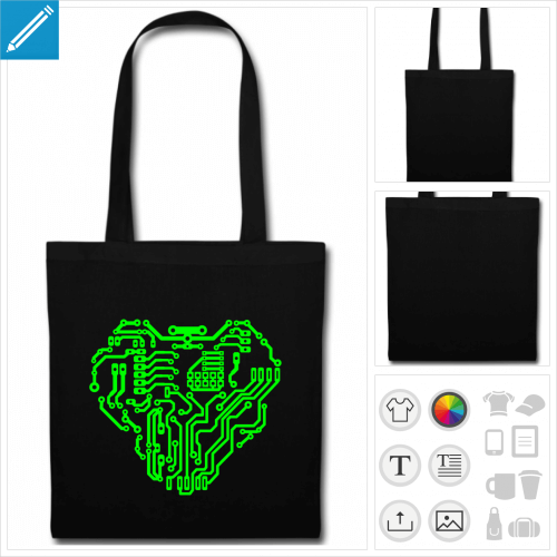 sac tote bag noir robot personnalisable