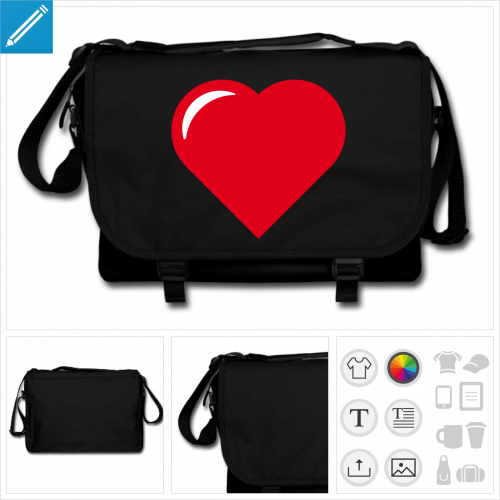 sac de cours coeur personnalisable, impression  l'unit