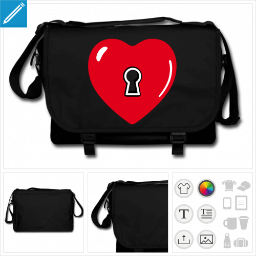 sac  bandoulire coeur serrure  personnaliser et imprimer en ligne