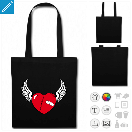 tote bag coeur ailes  crer en ligne