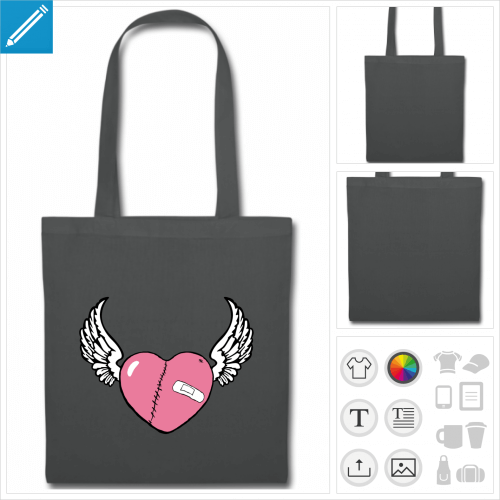 tote bag coeur ailes  crer soi-mme