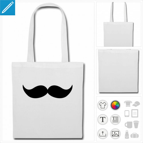 tote bag moustache  personnaliser