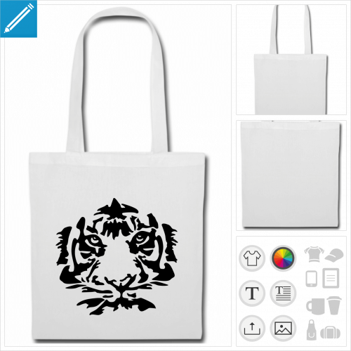 tote bag tigre visage  personnaliser