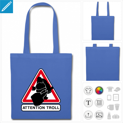 tote bag bleu troller  imprimer en ligne