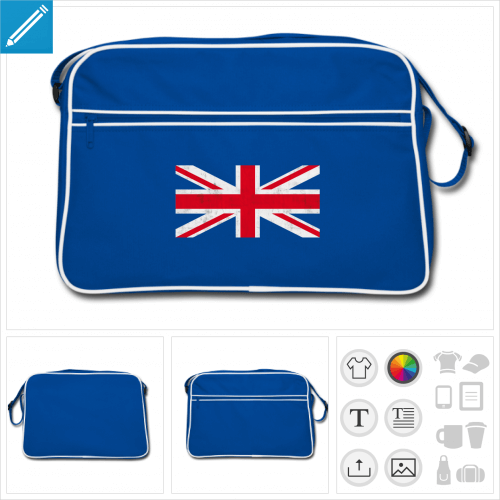 sac rtro drapeau anglais personnalisable, impression  l'unit