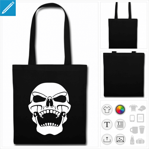 sac tissu noir tte de mort  personnaliser