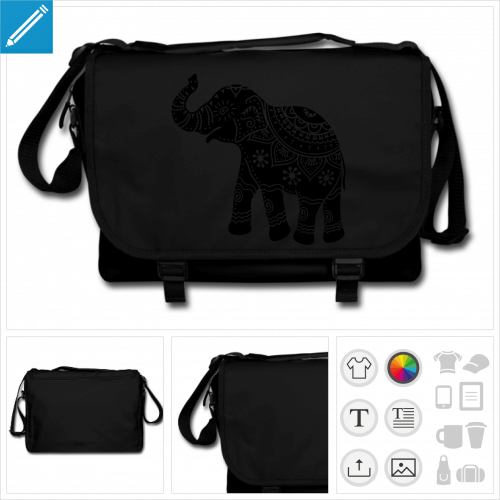 sac noir lphant indien  personnaliser et imprimer en ligne