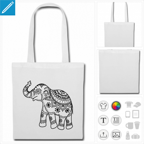 sac tissu noir lphant inde  personnaliser et imprimer en ligne