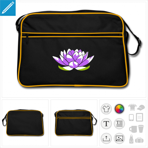 sac bandoulire noir lotus  personnaliser