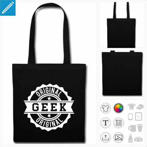 sac tote bag noir geek original  imprimer en ligne