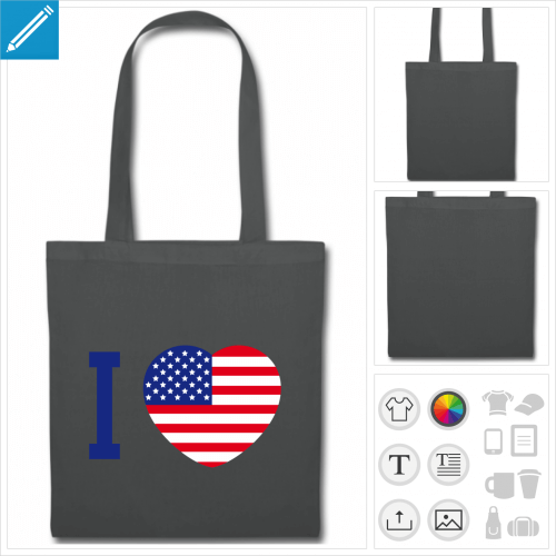 sac de courses I love usa  personnaliser et imprimer en ligne