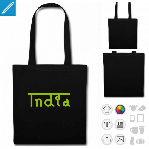 sac tissu noir India  personnaliser en ligne