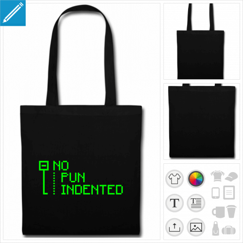 sac tote bag noir pun indented  personnaliser et imprimer en ligne