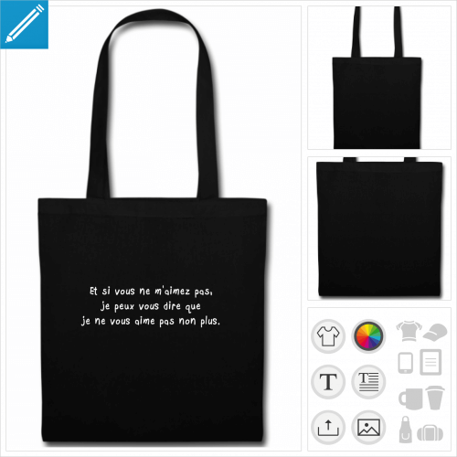 sac tote bag noir humour personnalisable, impression  l'unit