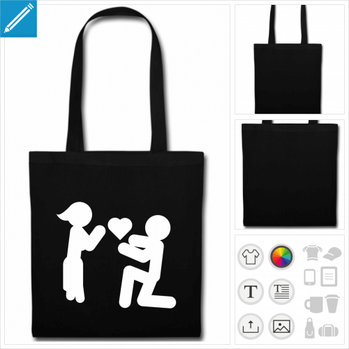 tote bag couple personnalisable, impression  l'unit