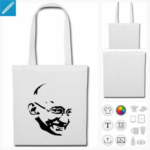 tote bag rouge Mahatma Gandhi  personnaliser en ligne