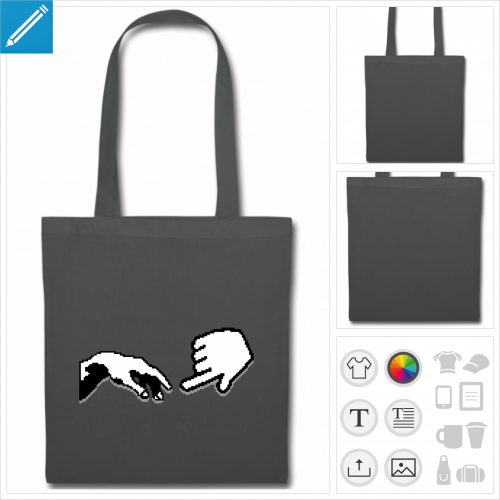 tote bag gris pixel art  imprimer en ligne