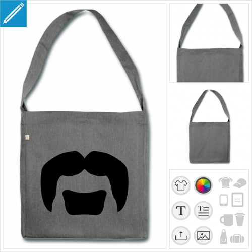 cabas moustache rigolote  personnaliser, impression unique