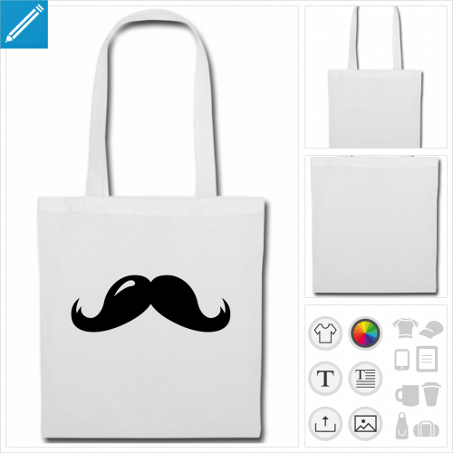 tote bag moustache rigolote personnalisable