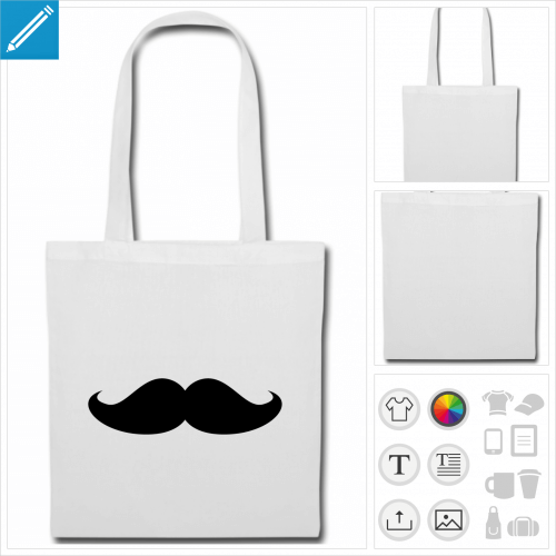 sac tote bag moustache  personnaliser et imprimer en ligne