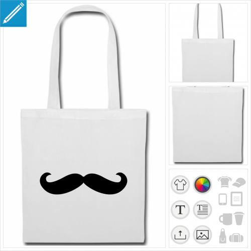 sac tote bag moustache hipster à créer en ligne
