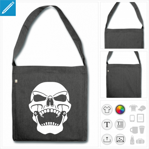 sac  bandoulire tte de mort personnalisable, impression  l'unit