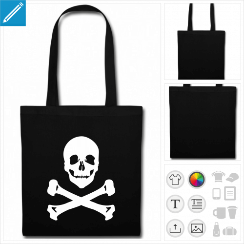 sac tissu noir drapeau pirate  personnaliser