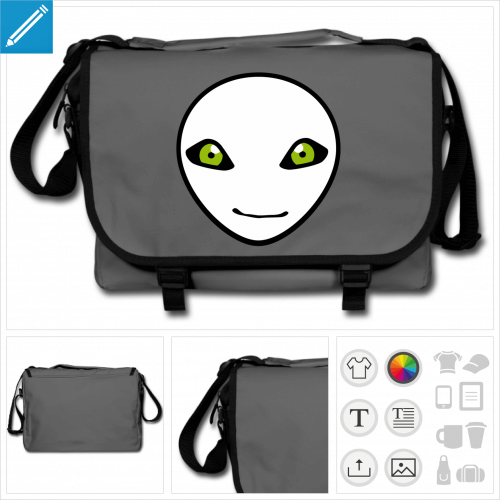 sac de cours tte d'alien personnalisable, impression  l'unit