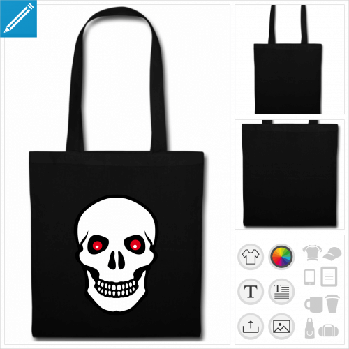 sac tote bag noir tte de mort  imprimer en ligne