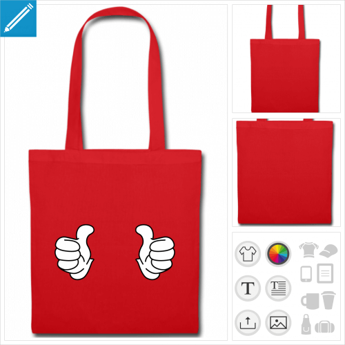 tote bag rouge pouces levs  crer soi-mme