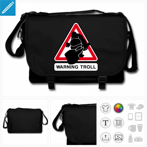 sac de cours attention troll  personnaliser et imprimer en ligne