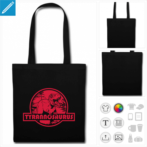 tote bag dinosaure personnalisable, impression  l'unit