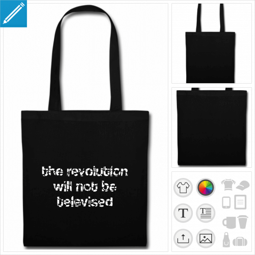 sac tote bag noir revolution televised  imprimer en ligne
