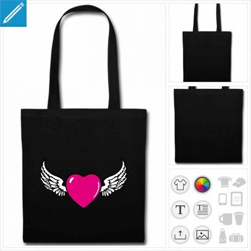 tote bag coeur  personnaliser, impression unique