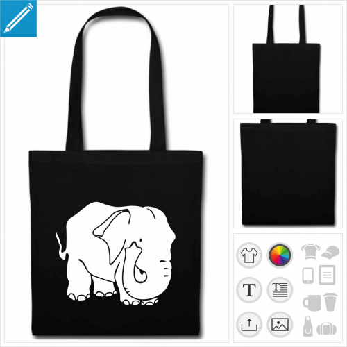 sac tote bag noir lphants personnalisable