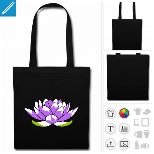 sac tote bag noir lotus  imprimer en ligne