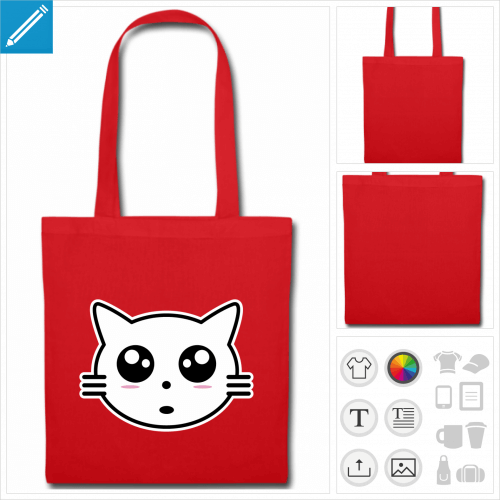 tote bag rouge tte de chat  personnaliser et imprimer en ligne