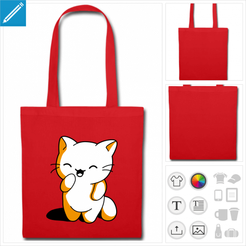 tote bag chaton kawaii personnalisable, impression  l'unit