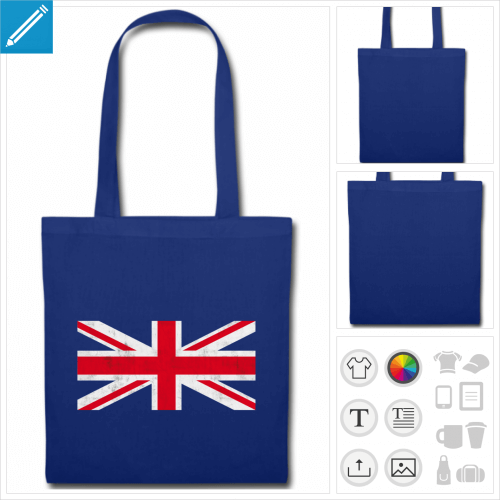tote bag bleu drapeau anglais à personnaliser en ligne