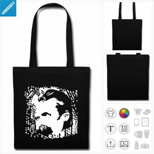 sac tote bag noir Nietzsche  imprimer en ligne